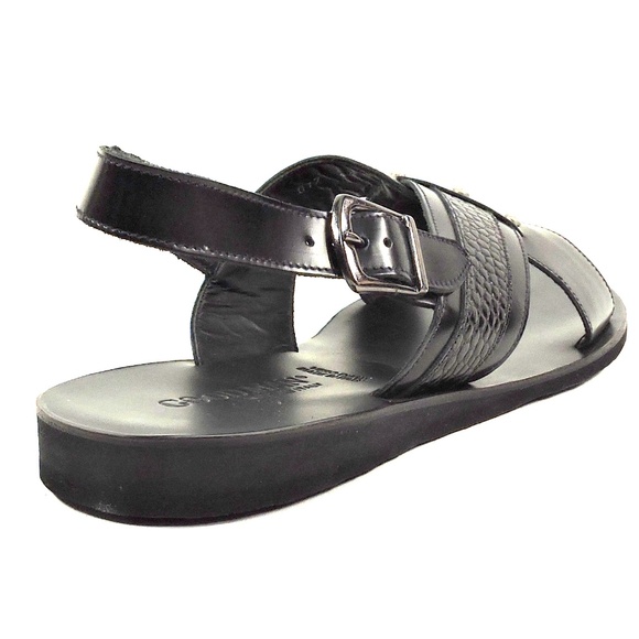 GOODMAN ?? MEN\'S BLACK SOFT LEATHER COMFORT FLAT SUMMER SANDALS main image 8